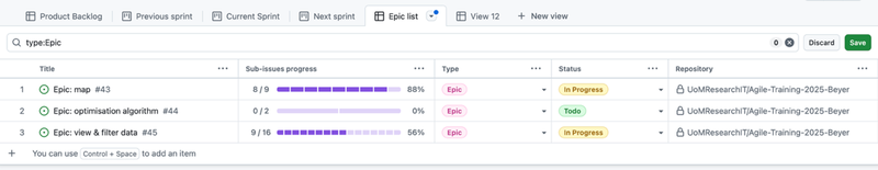Screenshot of GitHub epic view