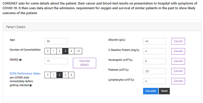 Screenshot of CORONET tool