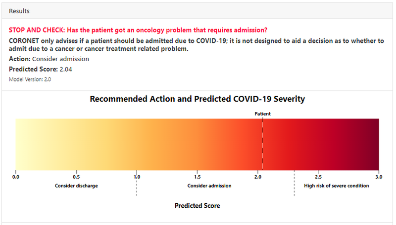 Screenshot of risk score and associated threshold values