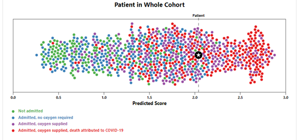 Screenshot showing the relative severity of a patient's condition compared to other patients in the population